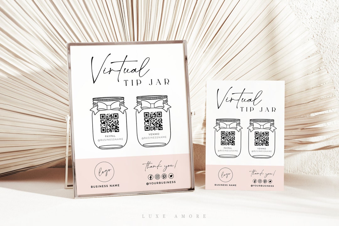 Virtual Tip Jar Sign, Wedding Bar Tip, Venmo Tip Sign, Cash App, Paypal ...