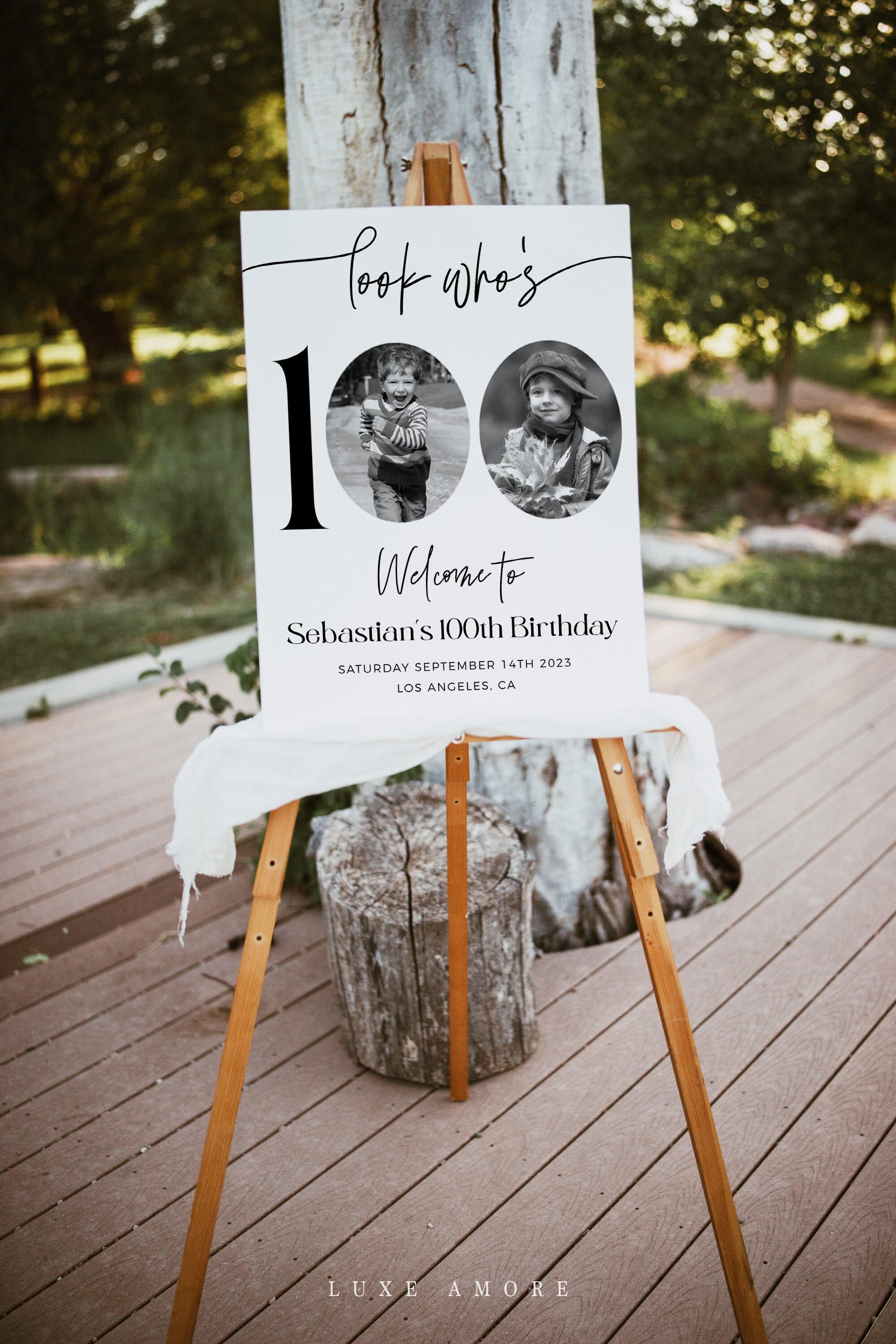 Male 100th Birthday Welcome Sign, Look Who's 100 Birthday Welcome Sign, Editable Template, Modern Welcome Poster, Photo Birthday Welcome