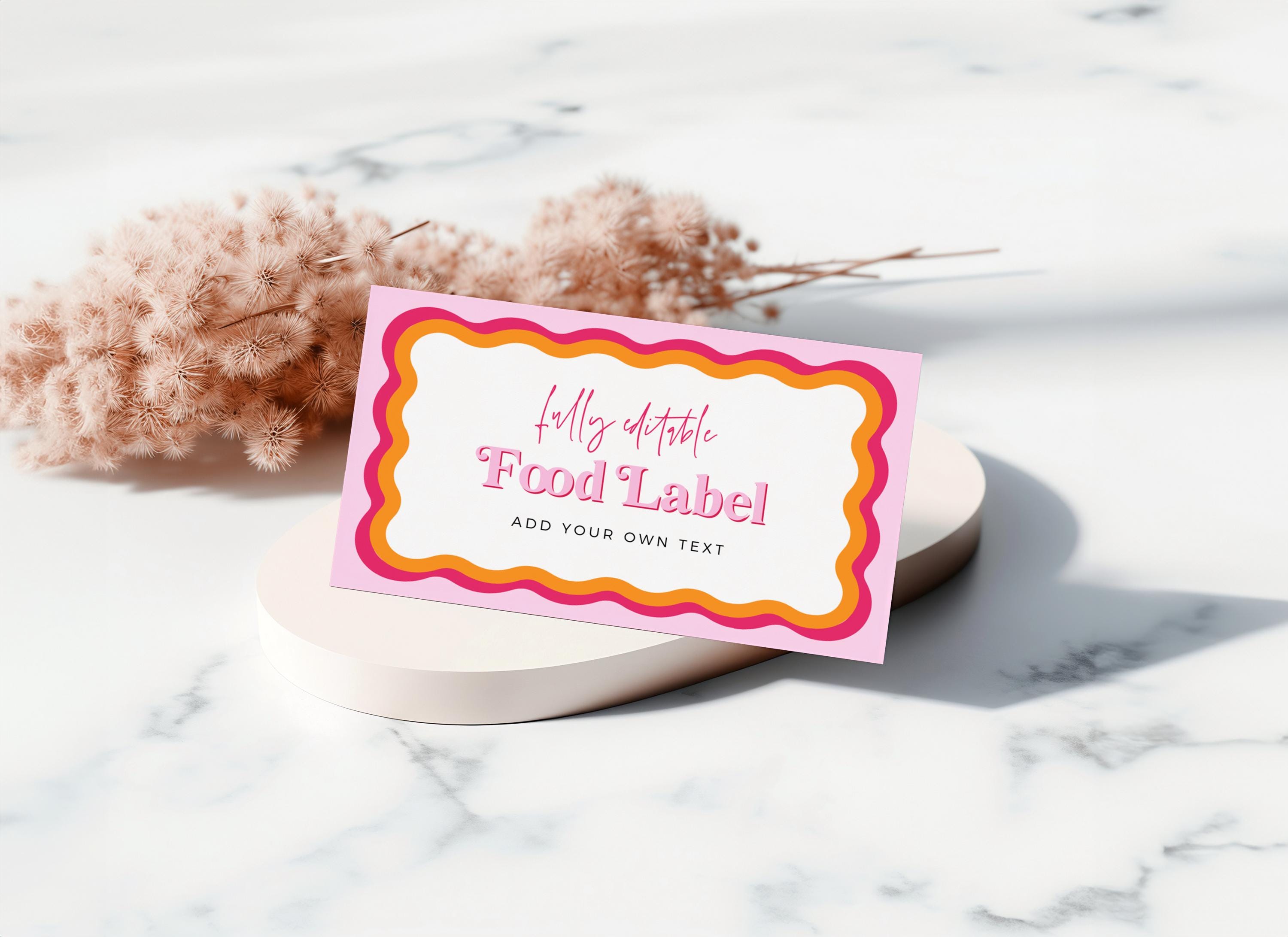 Wavy Border Food Labels Template, Pink and Orange Bridal Shower Food ...