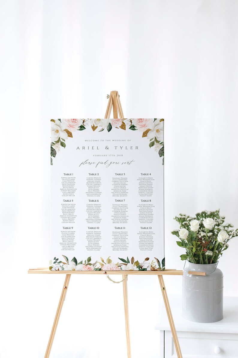 Magnolia Wedding Seating Chart Template Blush and Ivory Etsy