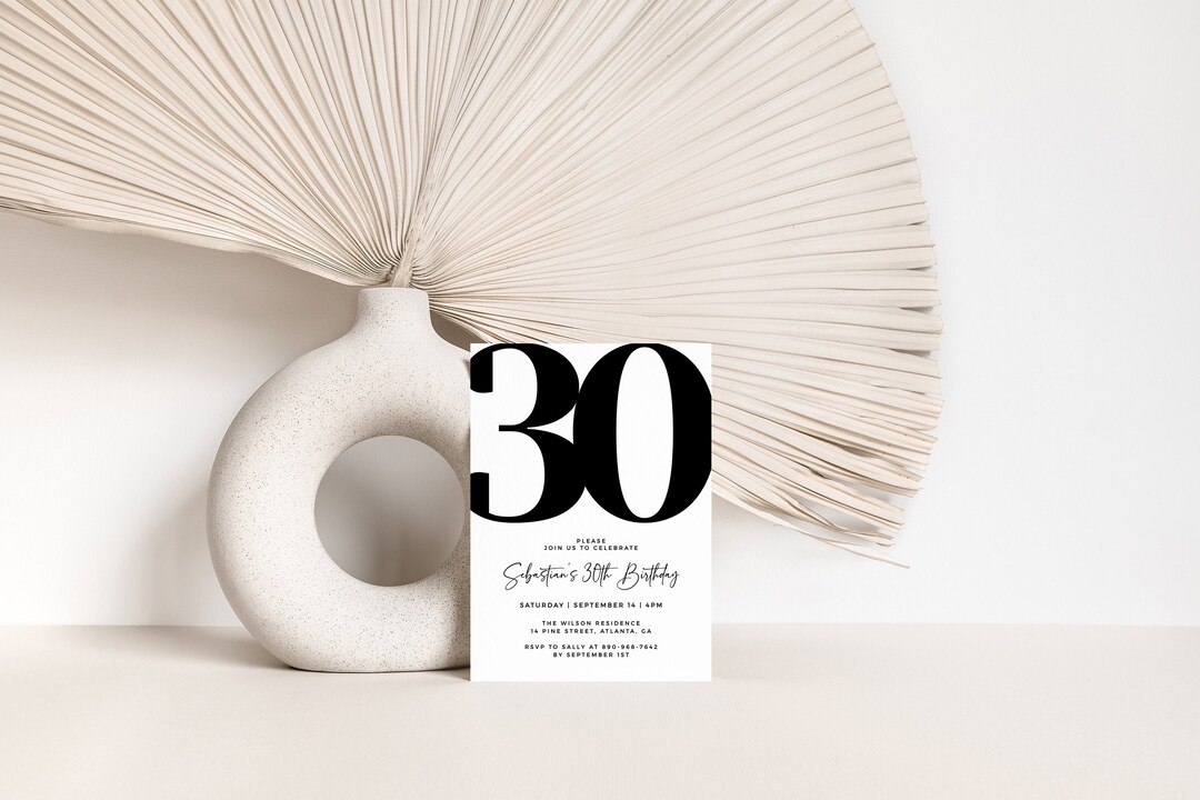 Modern 30th Birthday Invitation Template, Bold 30th Birthday Invite ...