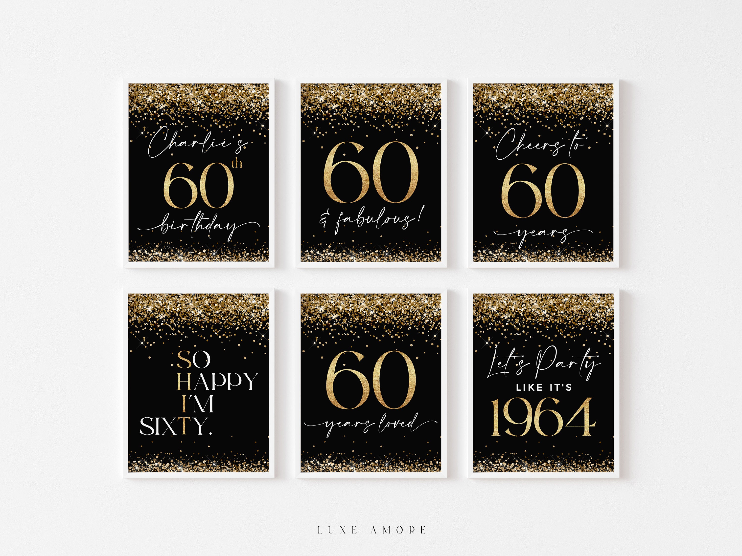 9-teiliges Schwarz-Gold Waben-Tischdeko-Set – 60. Geburtstag Vintage 1965 – Mit Sprüchen, Fotos Und Party-Feeling