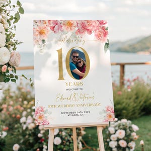 Floral 10th Anniversary Welcome Sign Template, Floral Welcome Sign, Editable Template, Photo Welcome Sign, 10th Anniversary Welcome Sign