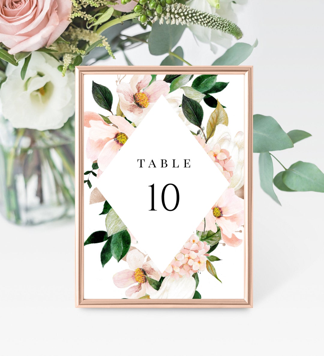 Blush Wedding Table Numbers Printable, Table Numbers Template, DIY