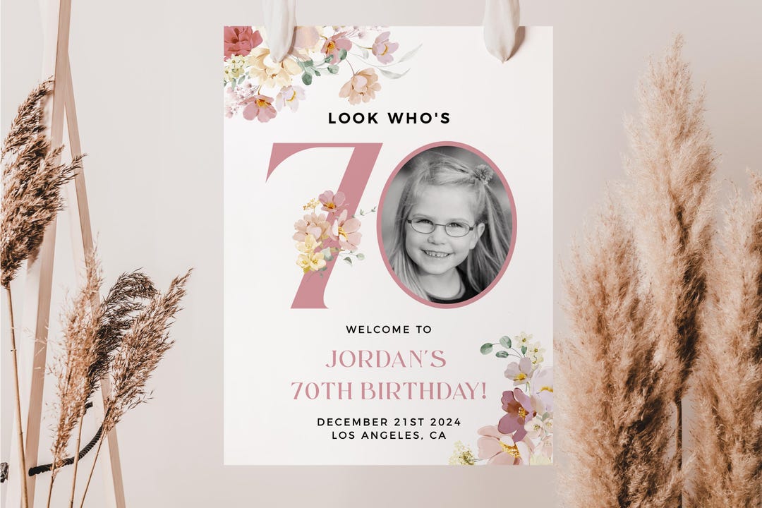 Look Who's 70 Sign, Floral 70th Birthday Welcome Sign, 70th Welcome ...