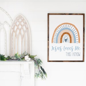 Jesus Loves Me This I Know / Watercolor Rainbow Blue Rust / Nursery ...