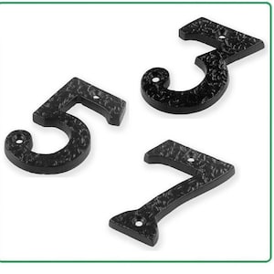 Hand finished Anitique Black door / house numbers. Traditional style supplied with screws.