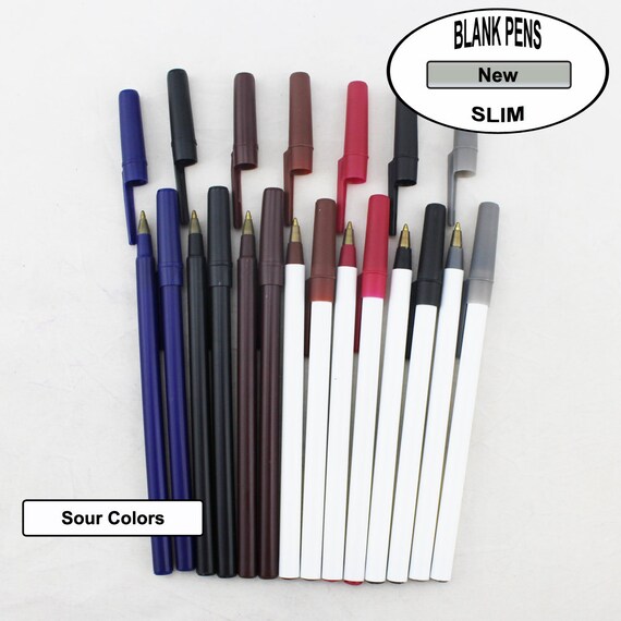 Slim Pens Colored Body Cap and Accent Blank Pens 