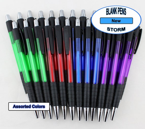 Storm Pens Colored Body, Silver Accents, Black Grip and Clip Blank Pens  non-personalized 