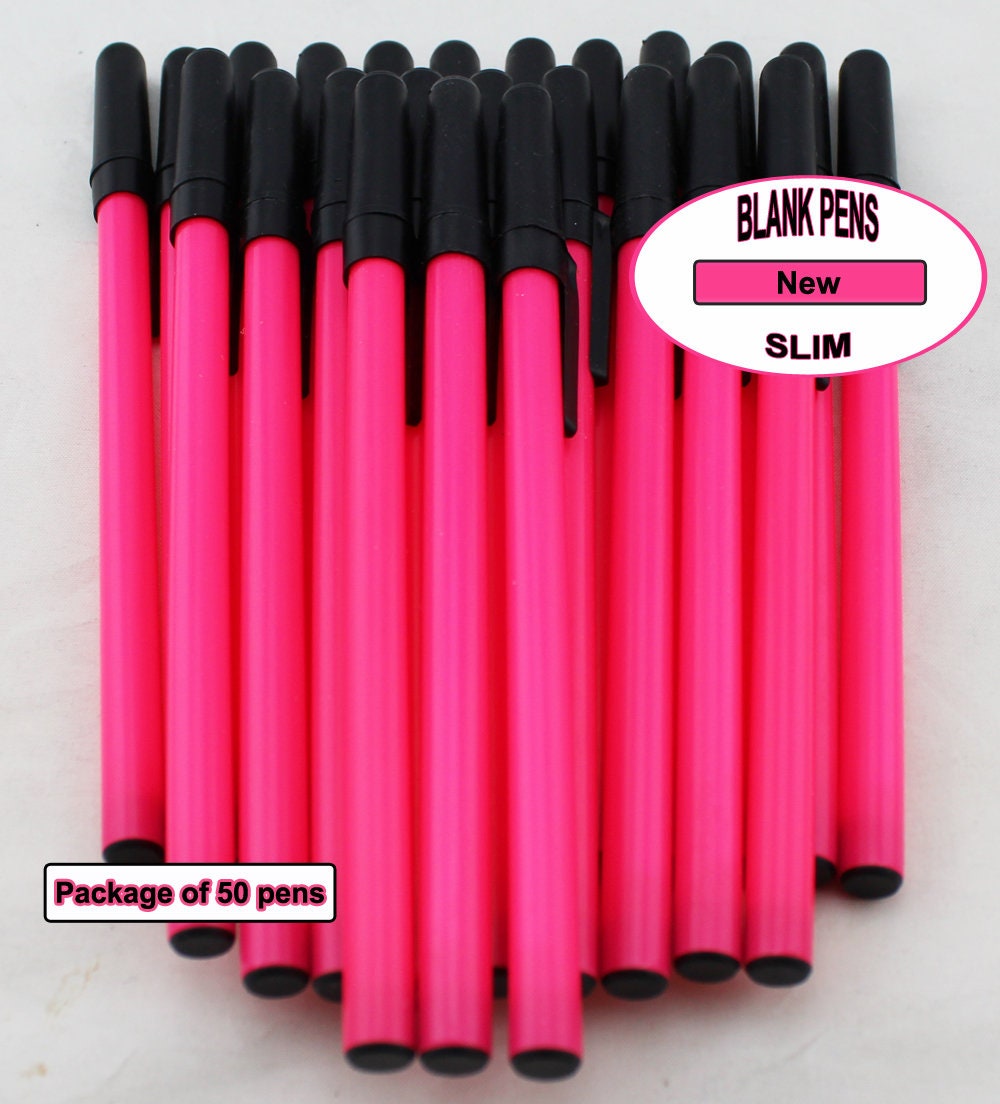 Neon Slim Pens Colored Body, Cap and Accent Blank Pens non-personalized,  Non-branded Black Ink 