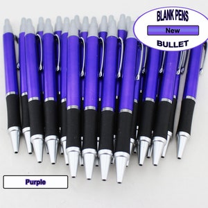 Bullet Ballpoint Pens - Elegant Tip and Click Silver Accents on Solid Color Body and Black Grip