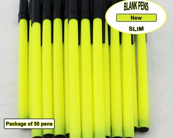 Neon Slim Pens Colored Body, Cap and Accent Blank Pens non-personalized,  Non-branded Black Ink 
