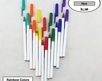 Slim White Pens with Colored Cap – Black Ink, Blank (Non-Personalized)