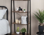 4 Tier Rustic Ladder Shelf With Metal Frame - Ladder Bookcase - Bookshelf - Display Rack - Plant Stand