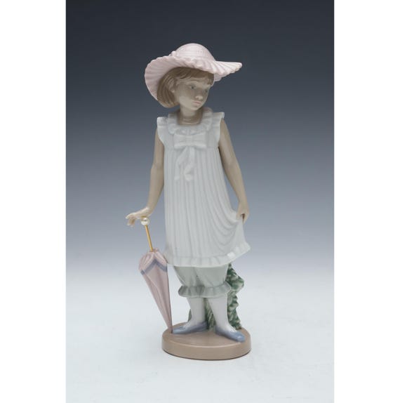 Lladro Nao April Showers Porcelain Girl Figurine With Umbrella Box