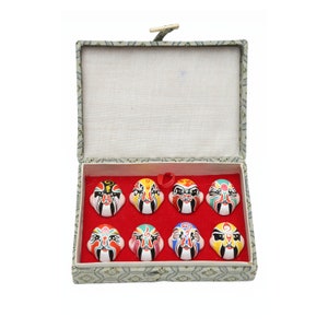 Chinese Theater Opera Masks Miniature In Display Case