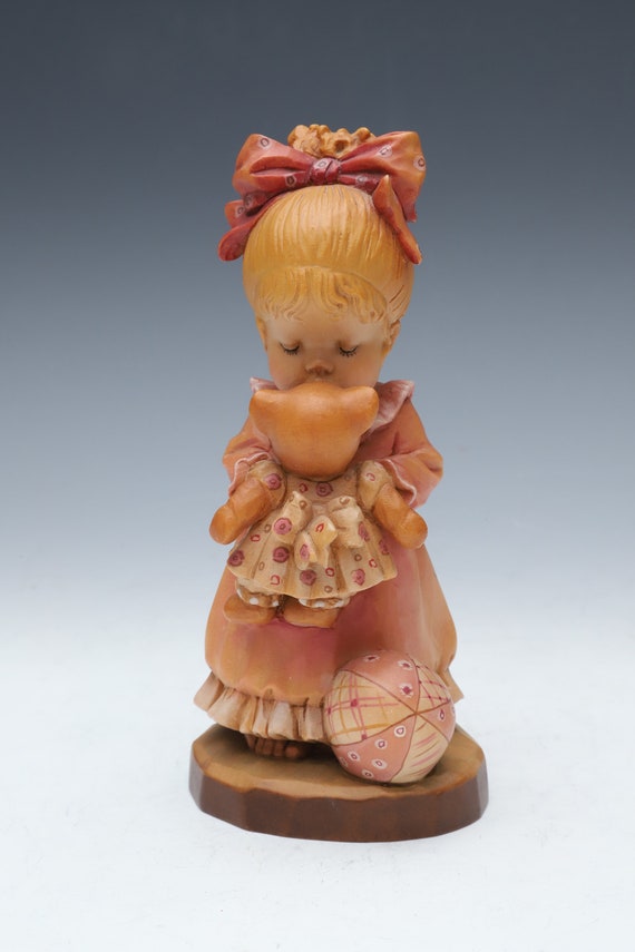 木製　置物　ANRI 4/400 Sarah Kay ANRI Woodcarvings Sarah Kay “I'll Never Tell” Wooden Figurine With