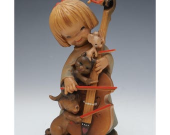 Vintage Anri Girl Playing Cello With Dog Cat and Mouse - 6