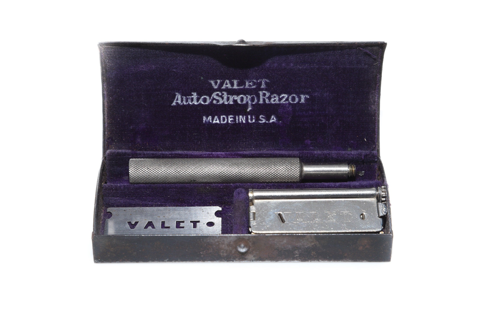 Valet AutoStrop Razor Shaving Kit With Head Handle Razor Blade And Metal Case