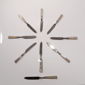 Antique Sheffield National Silver Co Sterling Silver and Mother of Pearl Fruit Fish Knives