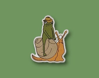 Snail Ridin' Frog Patch | iron on backing