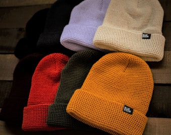 Waffle Knit Blue Bison Beanie - Multiple Colors