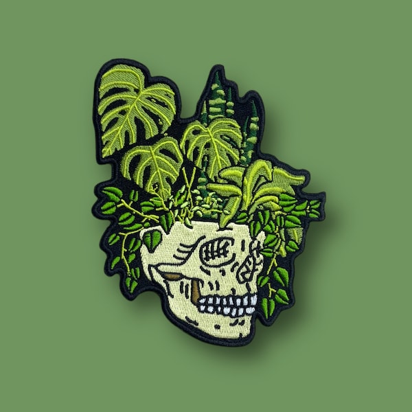 Skull Planter Patch | iron on backing | 5.5 inches tall