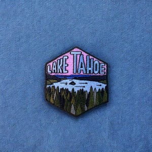 Lake Tahoe, California/Nevada- Embroidered Hexagon Patch | Iron On Backing