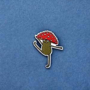 Dancing Frog With Mushroom Hat Patch | iron on backing