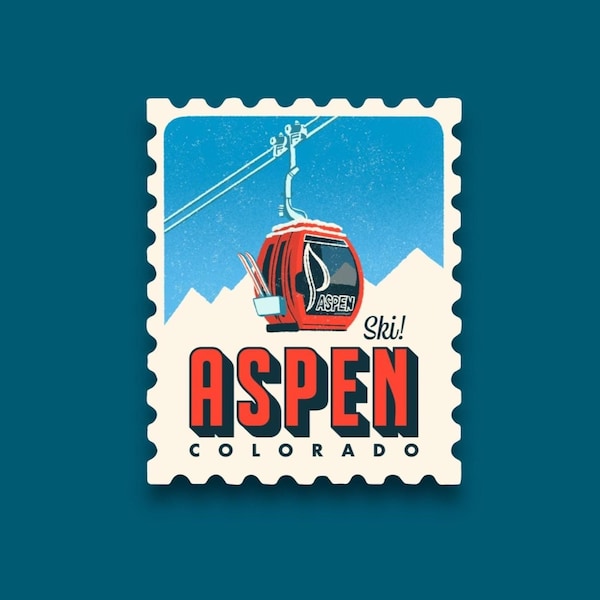Ski! Aspen Retro Stamp Sticker | Waterproof Sticker