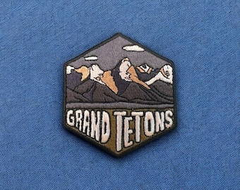 Grand Teton National Park, Wyoming- Embroidered Hexagon Patch | Iron On Backing