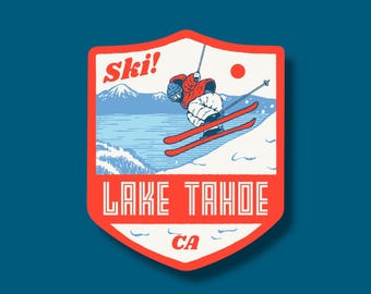 Ski! Red Lake Tahoe Waterproof Sticker
