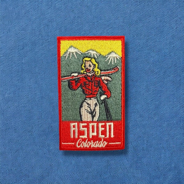 Aspen Colorado Ski Girl, Embroidered Patch | Iron On Backing