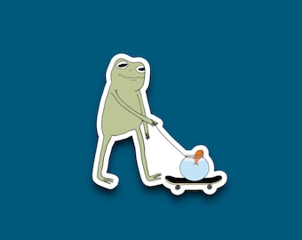 Frog Walkin' A Goldfish Waterproof Sticker