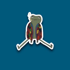 Laid-back Smoker Frog Sticker | Waterproof & Weatherproof Vinyl Sticker Decal