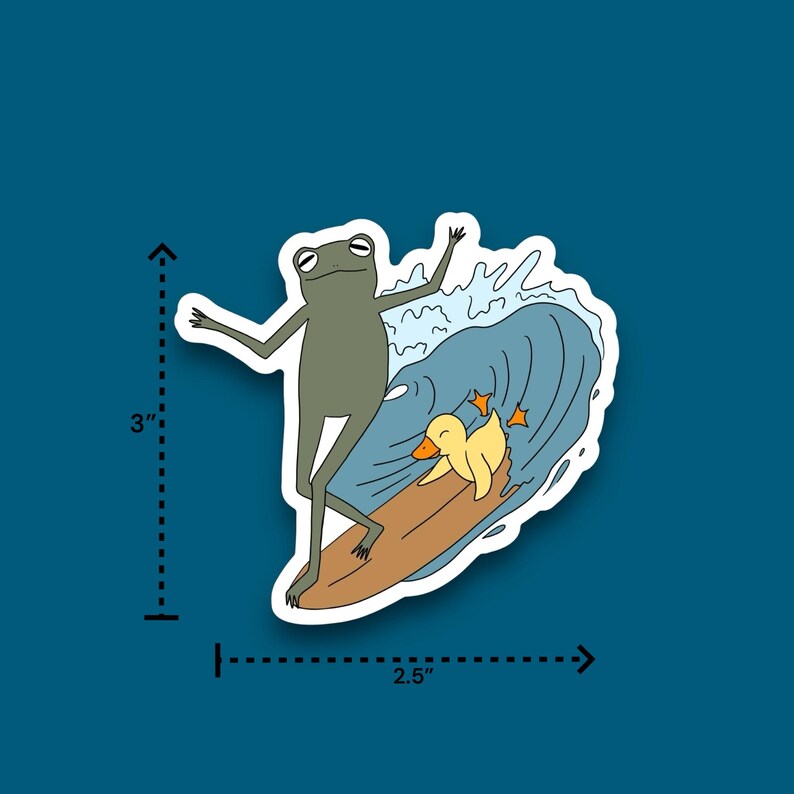 Frog Surfing With a Duck Sticker | Waterproof & Weatherproof Vinyl ...