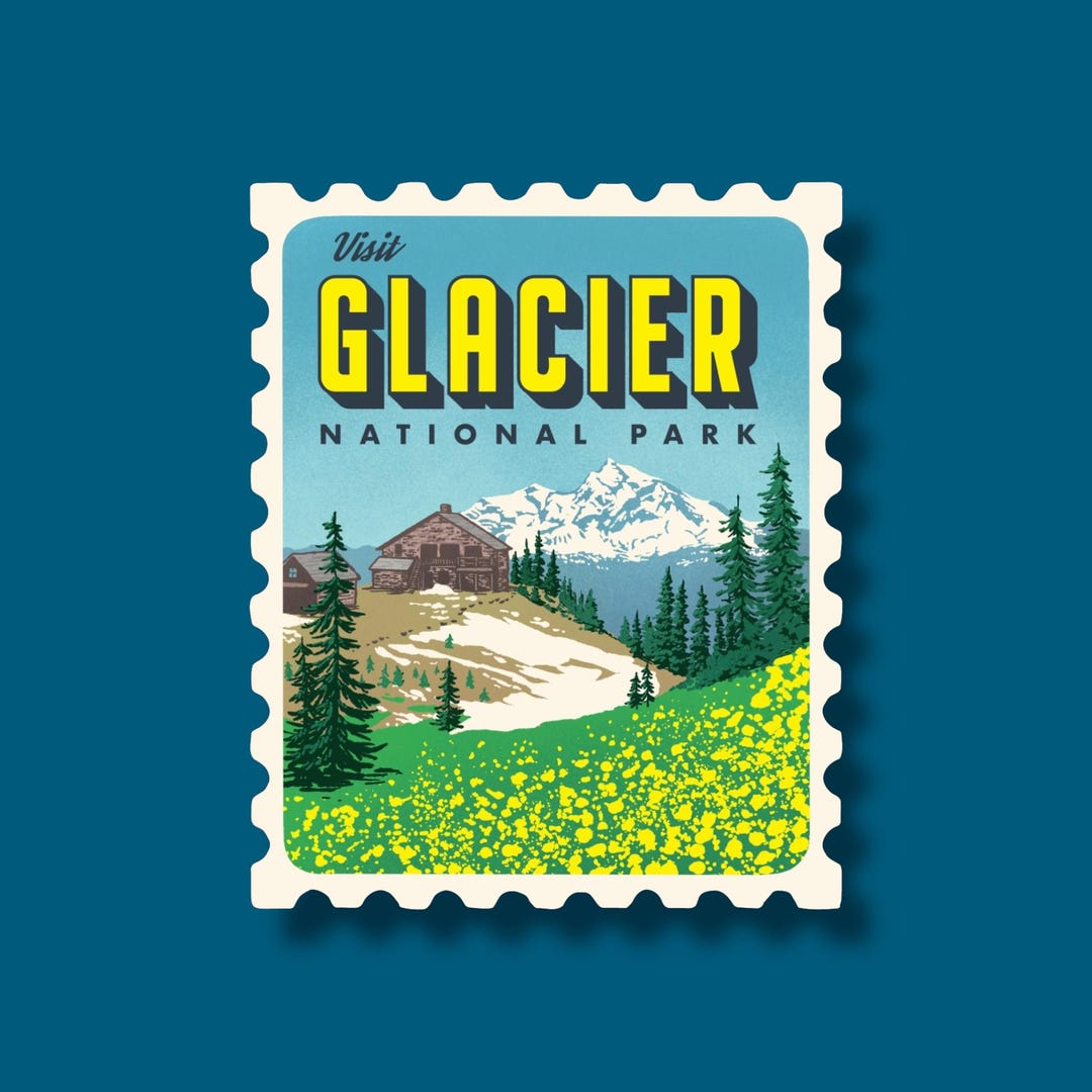 Glacier National Park Retro Stamp | Waterproof Sticker - Etsy