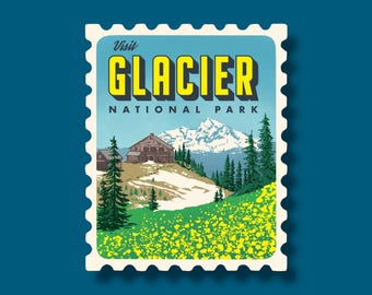 Glacier National Park Retro Stamp | Waterproof Sticker