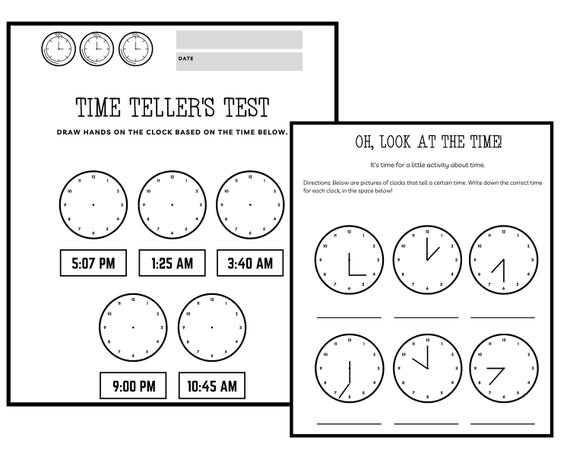 telling time worksheets for kindergarten 1st grade 2nd etsy