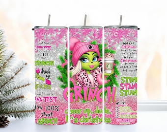 Grinchmas Tumbler with Straw – Funny Christmas Cup, 20oz Stainless Steel Holiday Gift, Grinch Girl Design