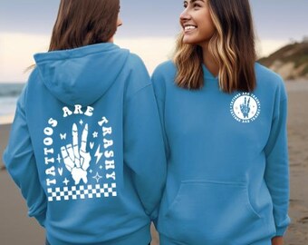 Tattoos Are Trashy! T-shirts and Hoodies with Peace Sign - Back Design & Checkered Patterns"