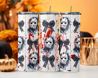 Jason Voorhees Coquette 20oz Tumbler | Custom Horror Movie Tumbler with Metal Straw | Creepy Halloween Gift