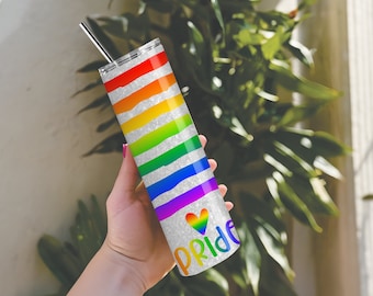 20 Unzen LGBT Pride Glitzerbecher mit wiederverwendbarem Strohhalm und sicherem Deckel
