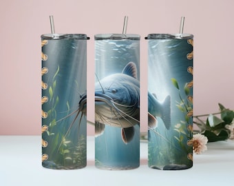 Underwater Catfish-themed Travel Tumblers Realistic Aquatic Design | Fishing Gift | Rope Design Accents | Perfect for Anglers