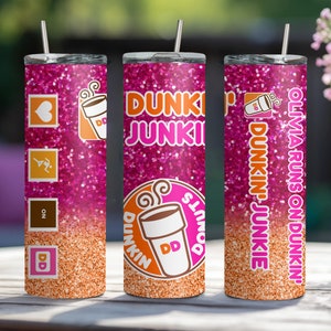 Vaso Dunkin Junkie personalizado de 20 oz con pajita y tapa
