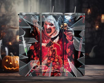 Horror-Themed Tumbler- Sinister Clown, Winged Woman| 20oz Terrifier 2 Halloween Tumbler with Lid & Metal Straw - Perfect for Spooky Season!