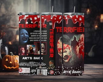Terrifier Horror Clown 20oz Tumbler with Straw Lid - Halloween Themed Spooky Drinkware Gift "Terrifier" Art's Back Clown Tumbler