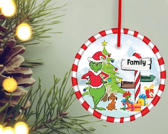 Custom Family Christmas Ornament | Grinch Theme | Add 2–9 Names | Personalized Holiday Tree Gift