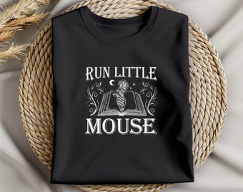 RUN LITTLE MOUSE T-Shirt | Book Lover, Mouse Design, Haunted Adeline Inspired, Unique Reading Gift, Stylish Black Tee, Novel Enthusiast