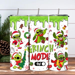 Grinch Mode On. Christmas 20oz Tumbler with Straw & Lid  Festive Holiday Design Featuring Santa Grinch, Gift Idea, Grinch, Stitch, Grinchmas